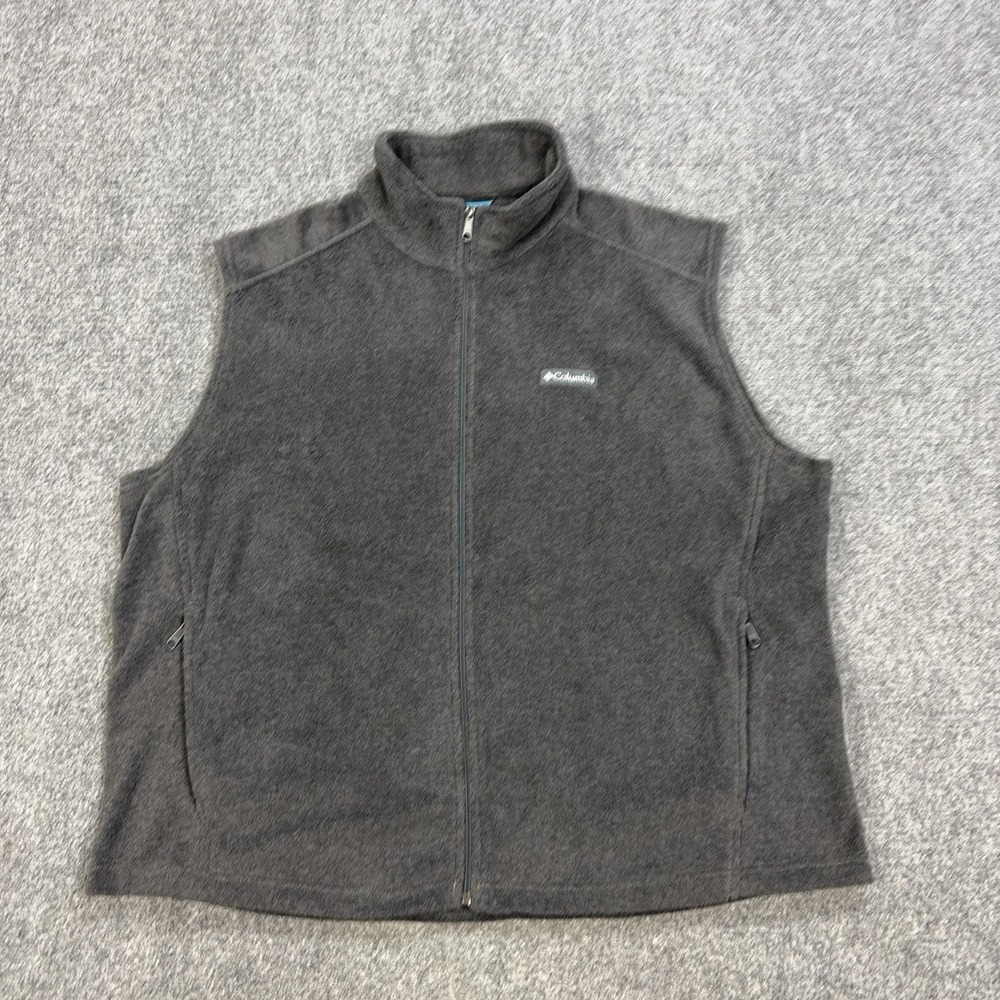 Columbia Fleece Vest Mens 2XL Gray Full Zip Pockets Hiking Outdoor Warm